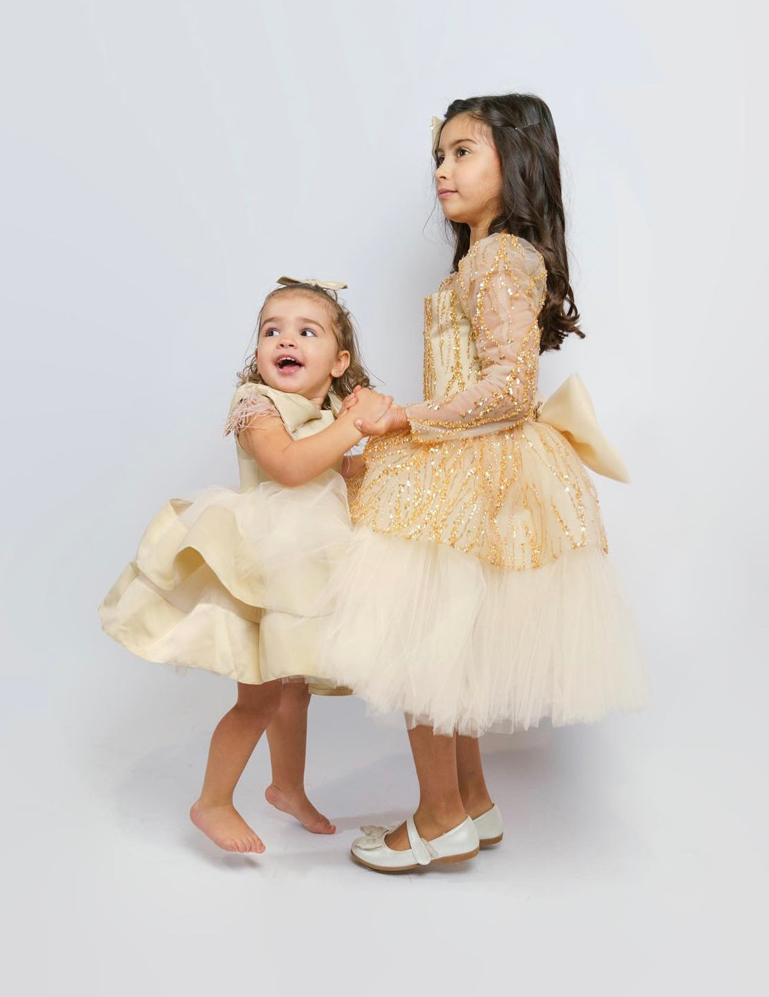 Gabrielle - Robe de fille d'honneur en satin et tulle ivoire