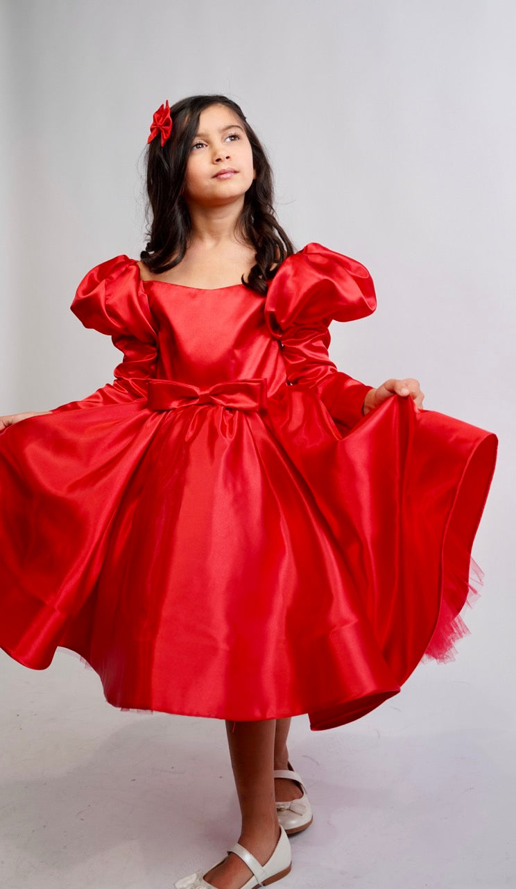 Danaé - Robe pour enfant en satin rouge prestige