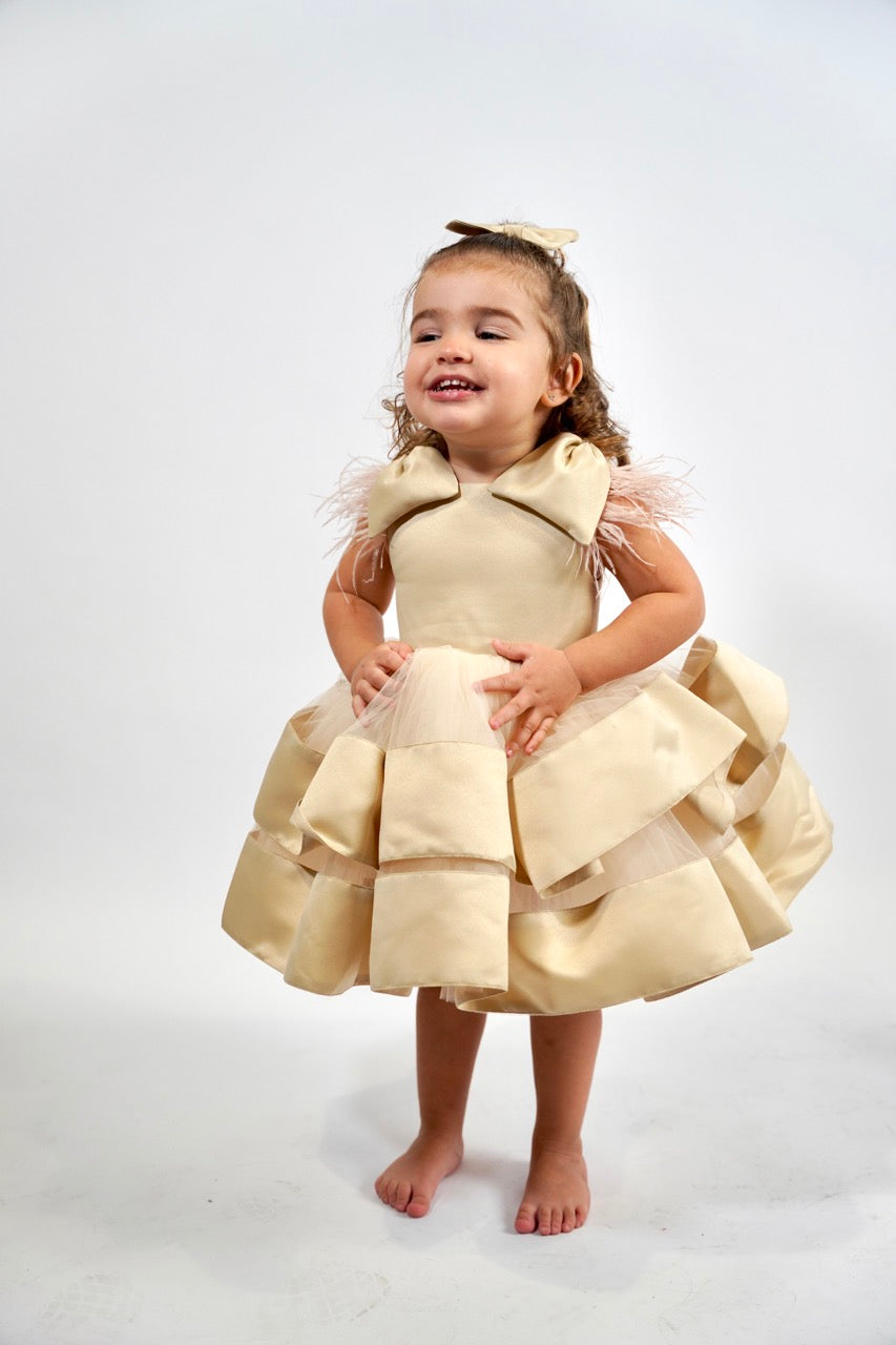 Gabrielle - Robe de fille d'honneur en satin et tulle ivoire