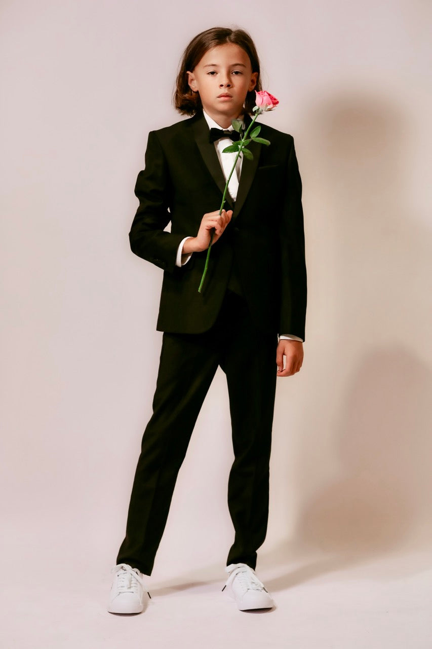 Nathael - Costume 5 pièces noir type smoking pour enfant