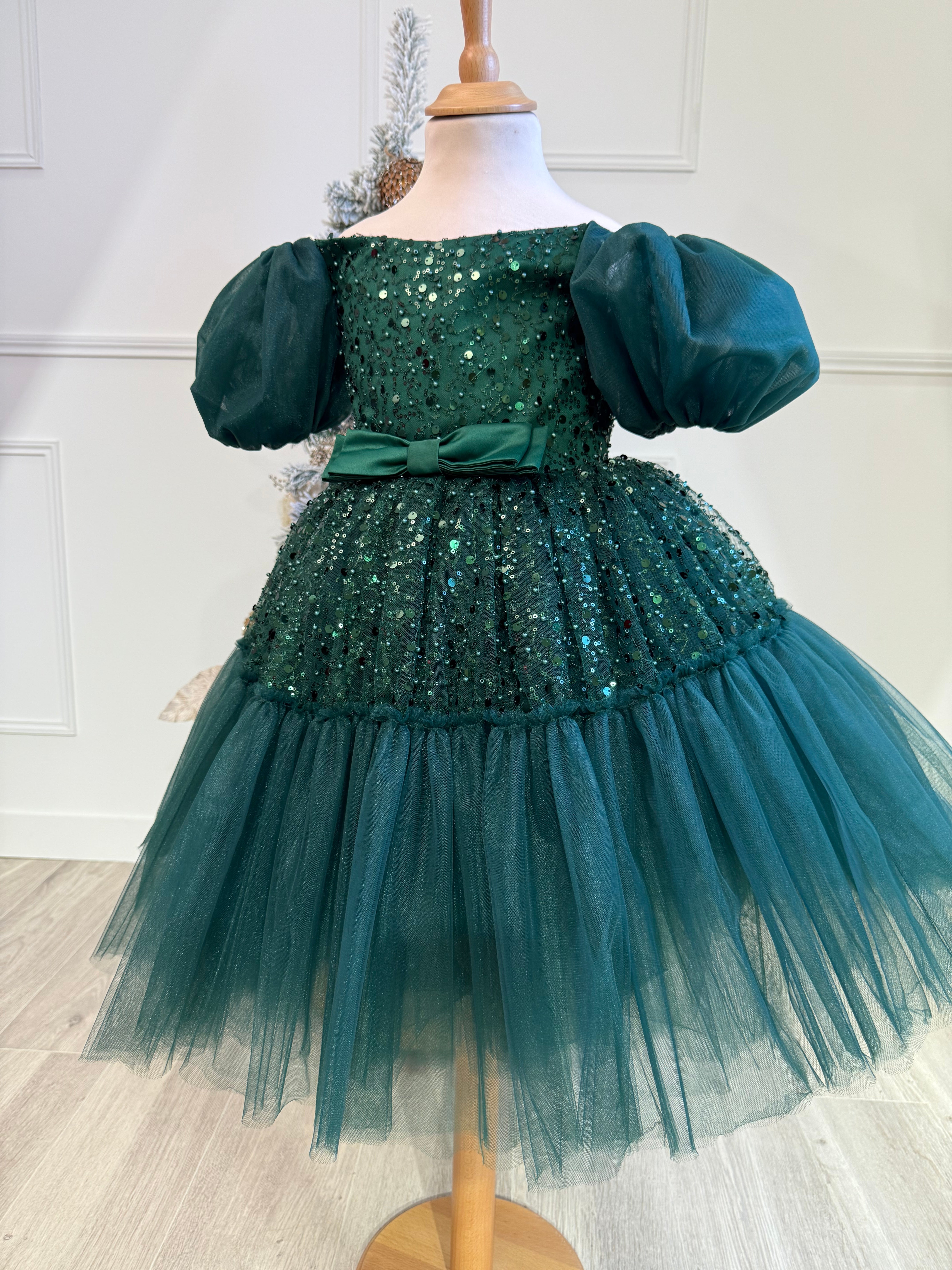 Olivia - Robe de fête a manches en sequins et tulle pour fille