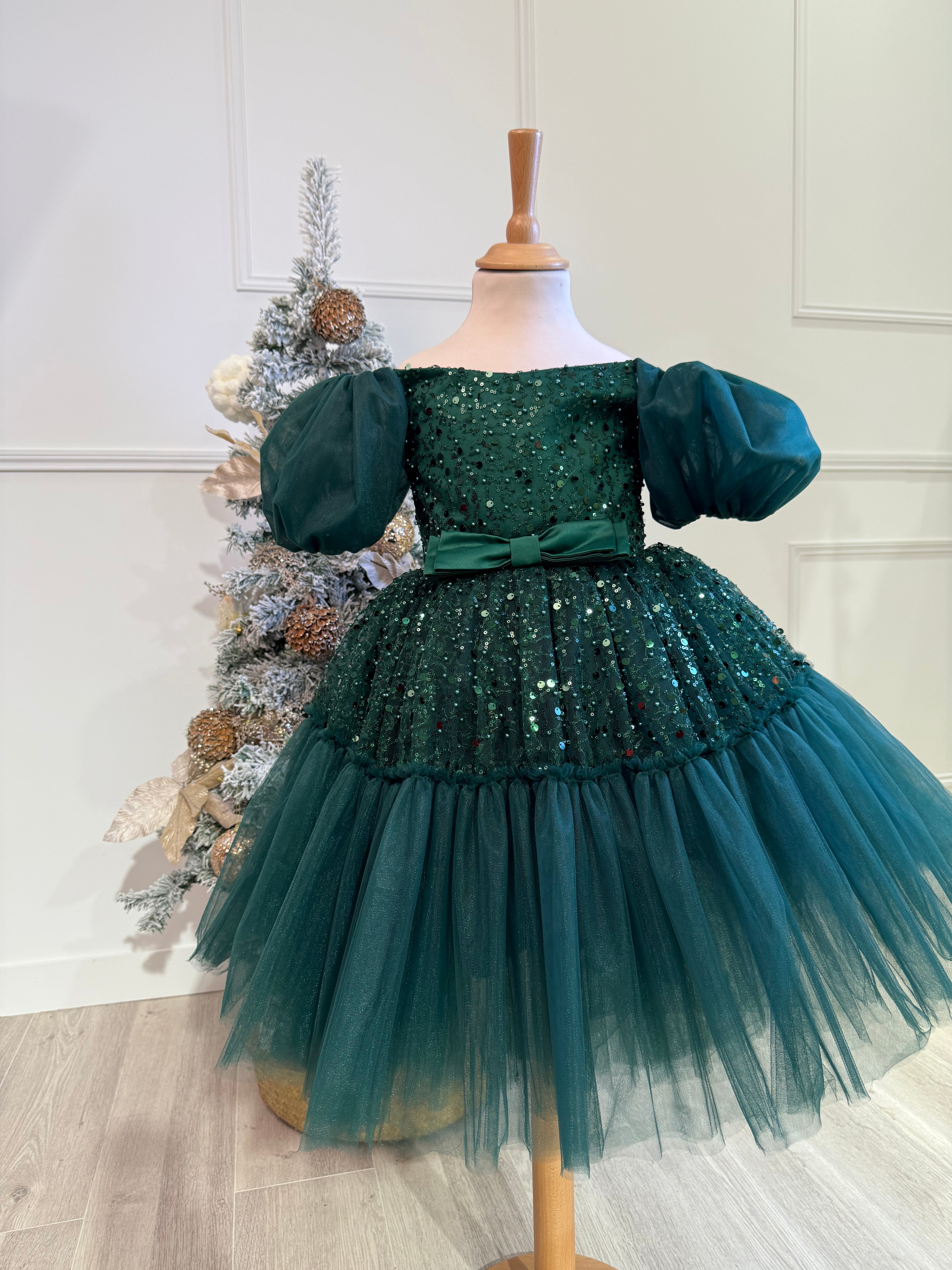 Olivia - Robe de fête a manches en sequins et tulle pour fille
