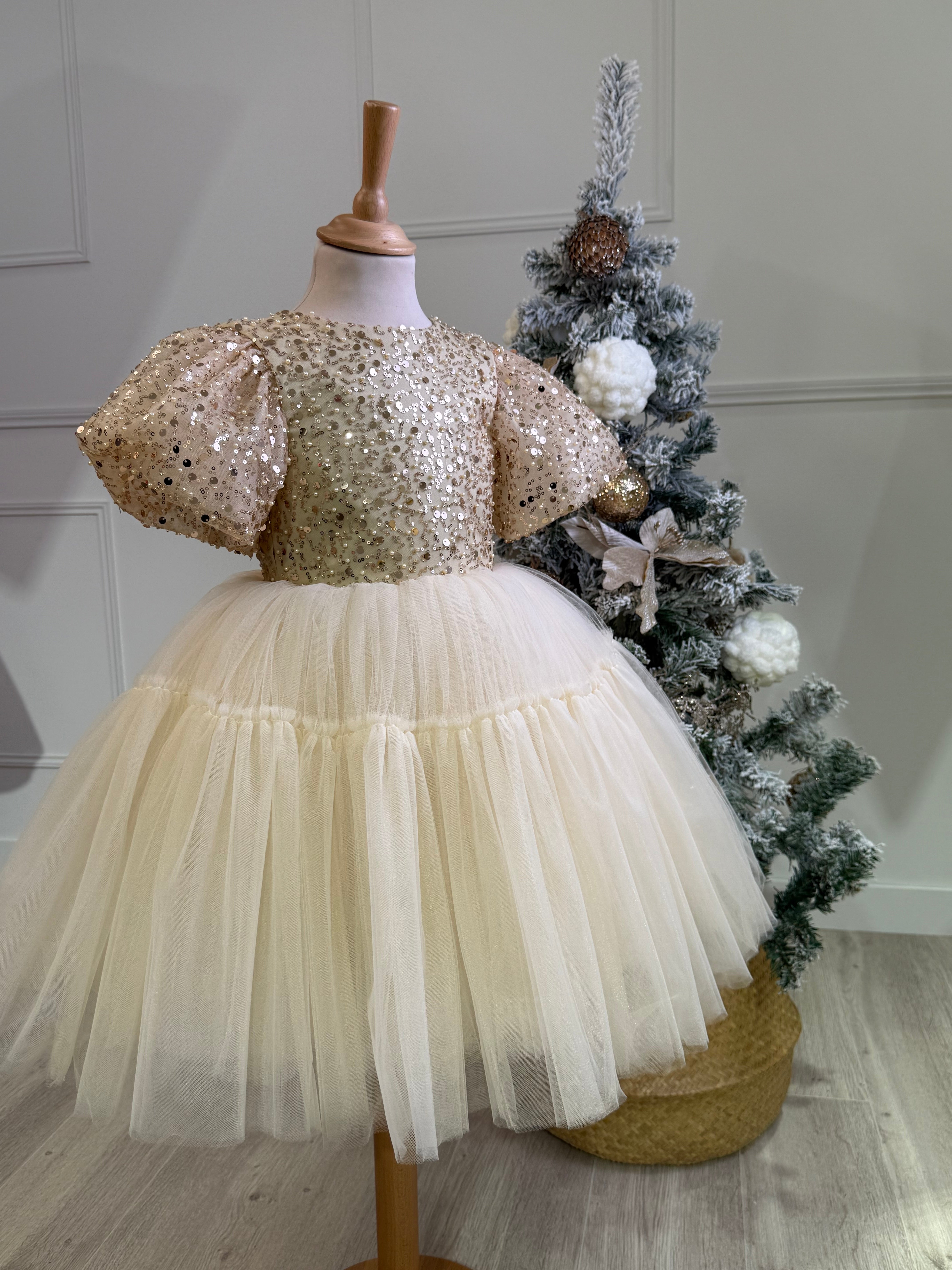 Mia - Robe à sequins avec manches bouffantes pour fille