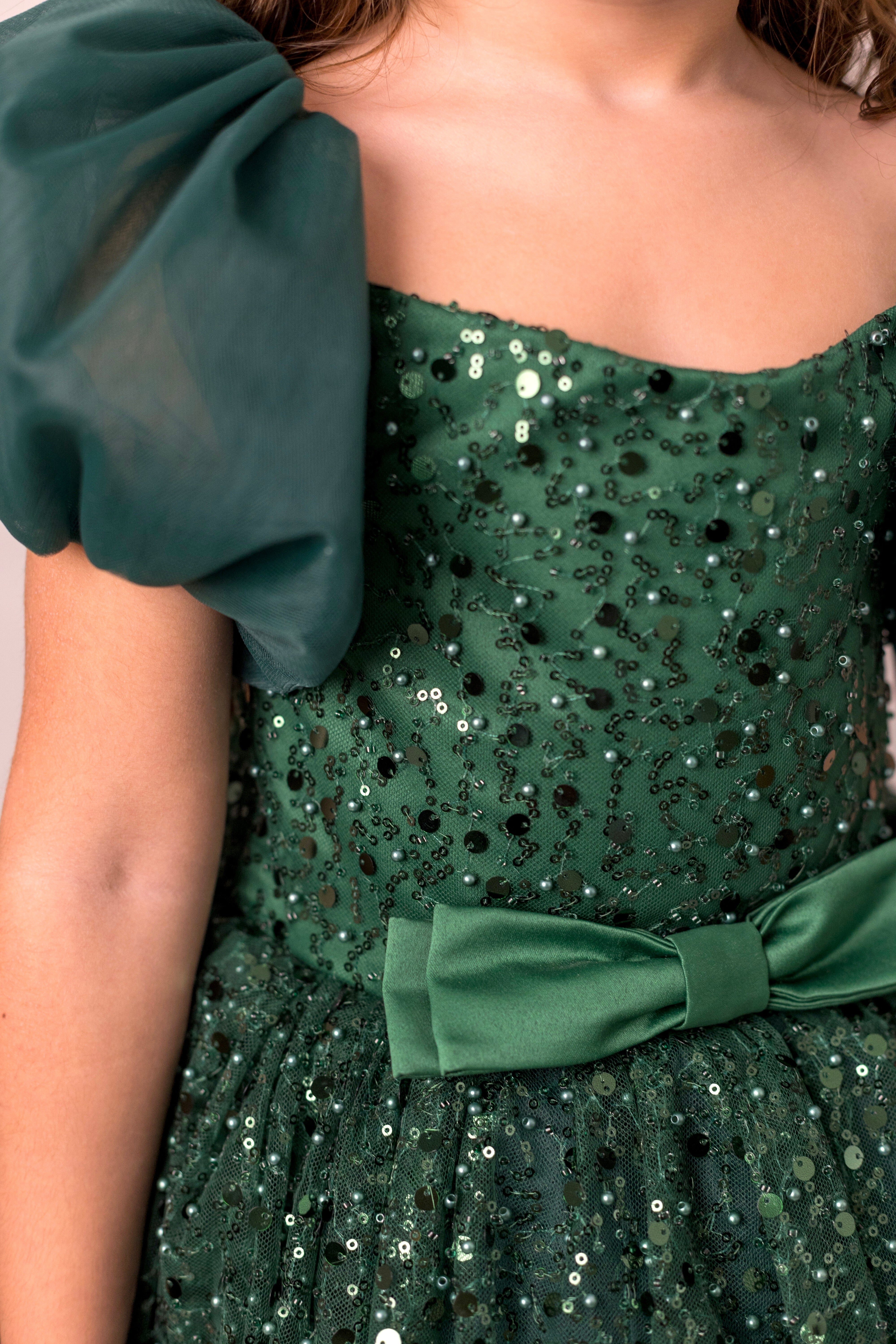 Olivia - Robe de fête à manches en sequins et tulle pour fille