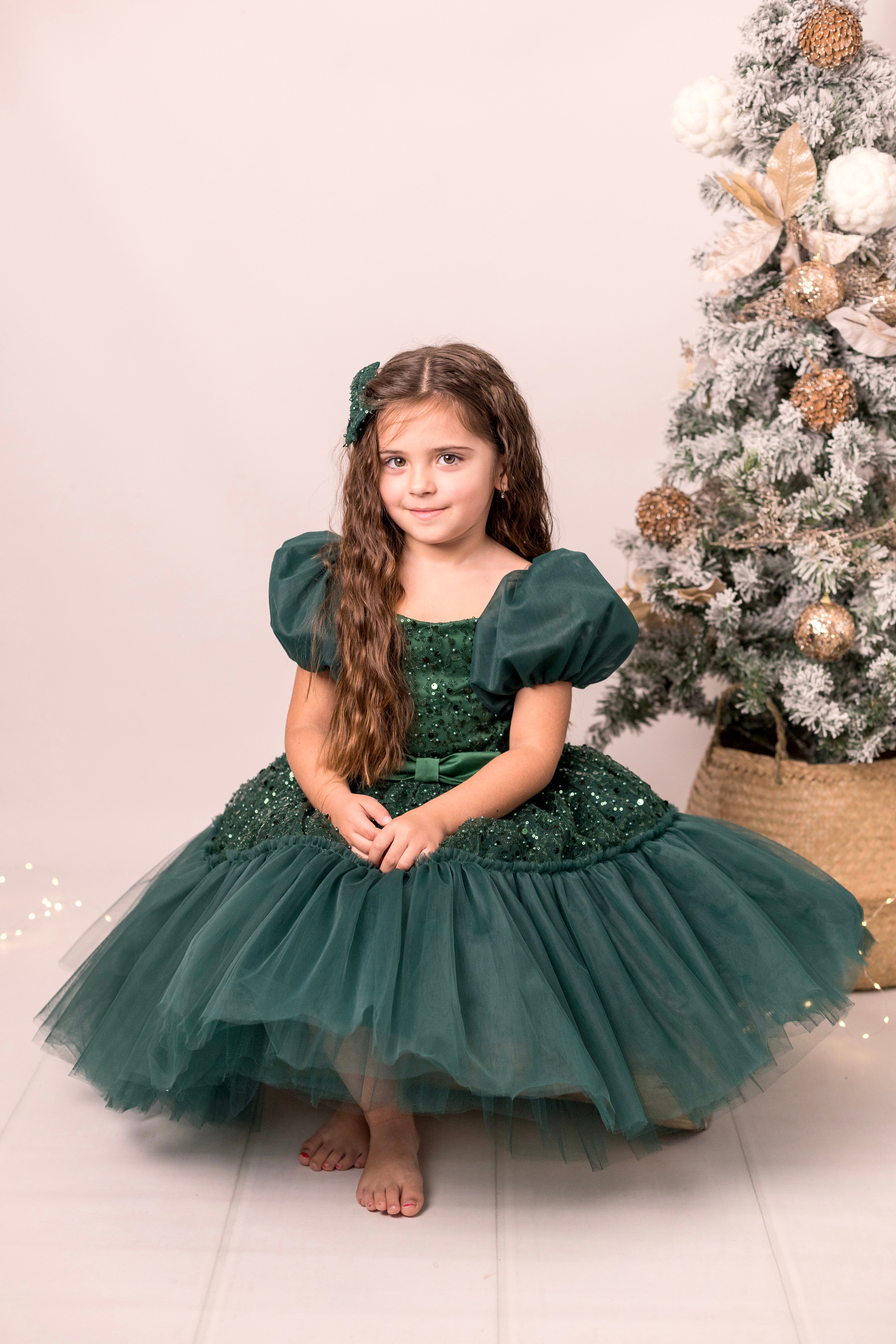Olivia - Robe de fête à manches en sequins et tulle pour fille