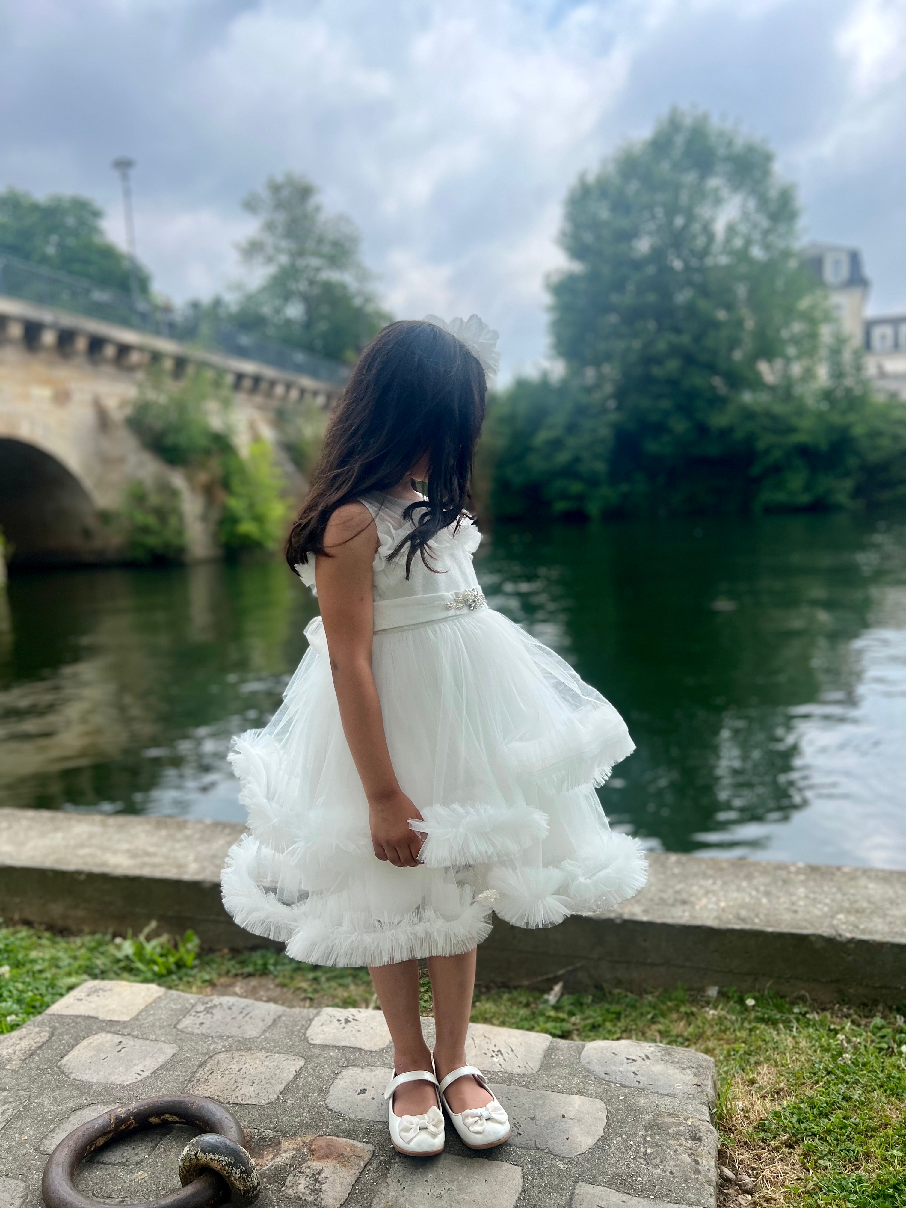Alya - Robe de cérémonie blanche en tulle cancan
