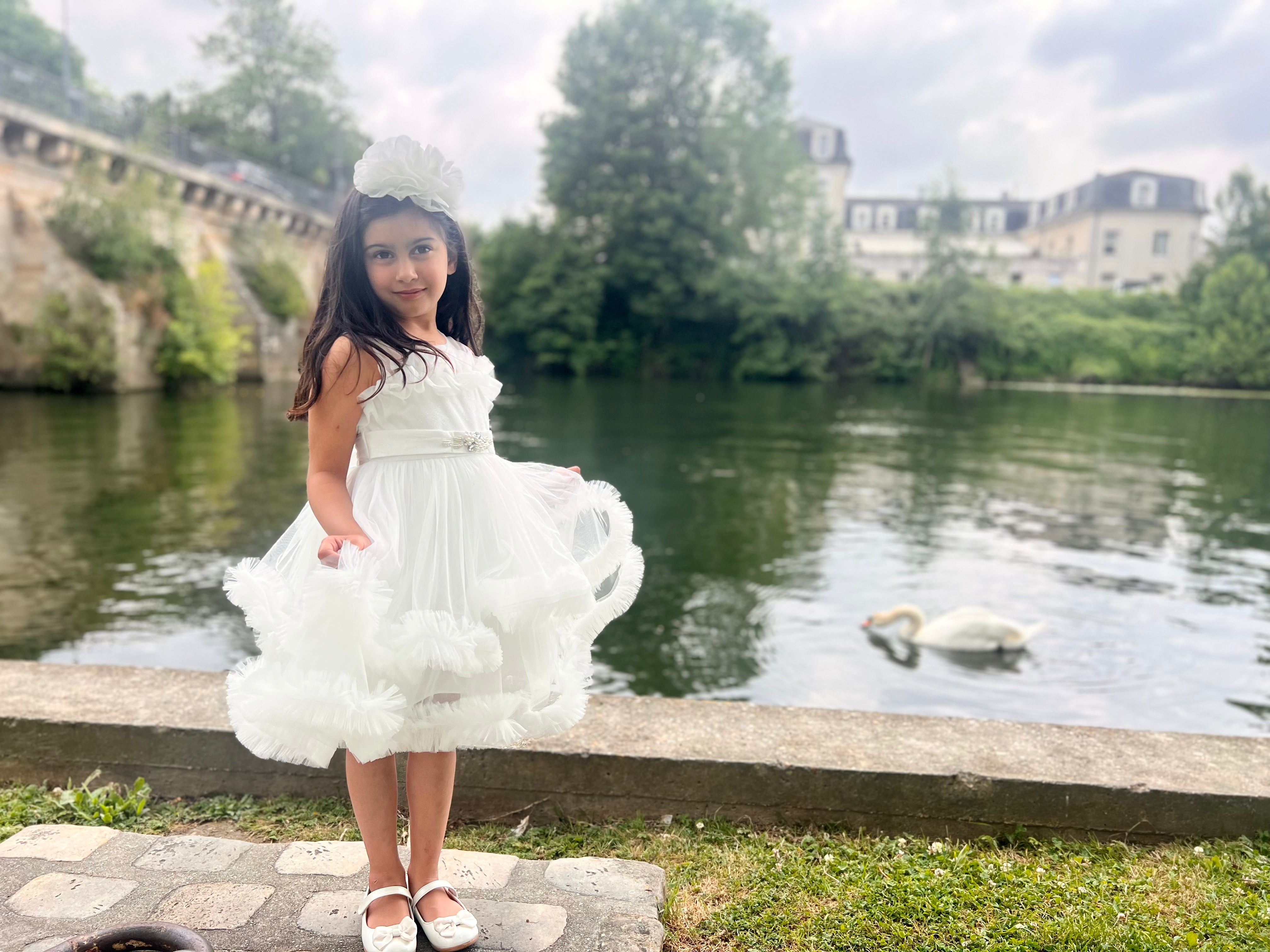 Alya - Robe de cérémonie blanche en tulle cancan