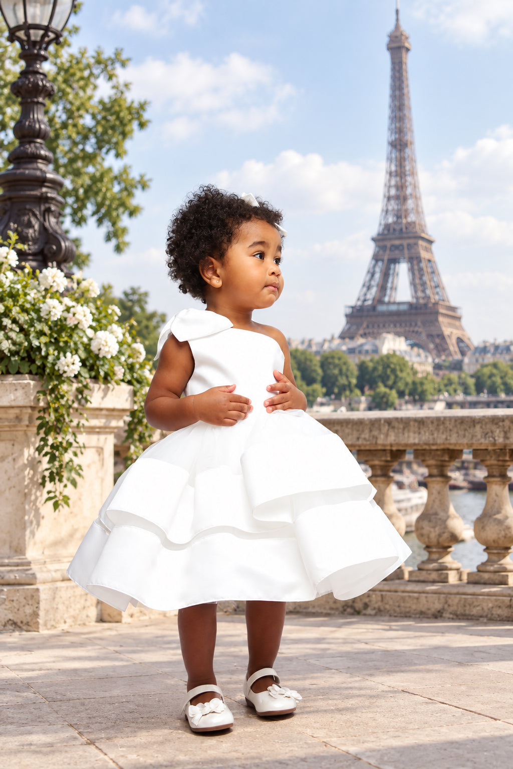 Aleyna - Robe de petite fille d'honneur en tulle blanche pour enfant