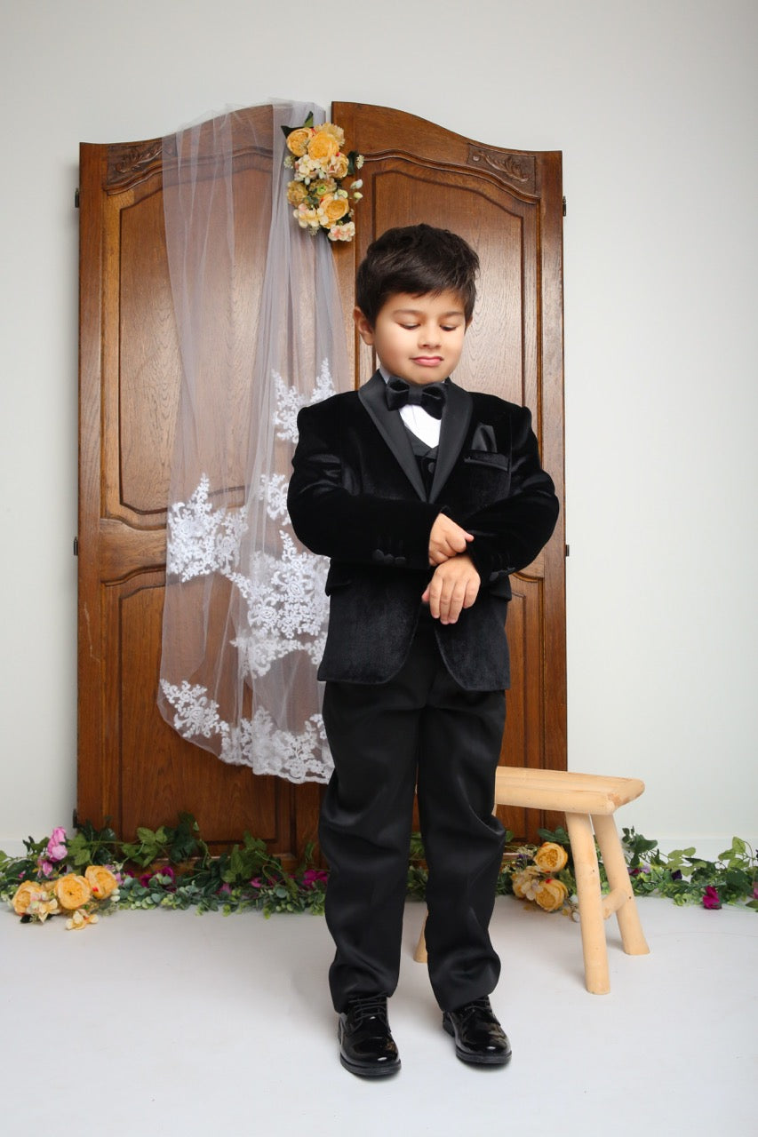 Leandro - Costume 5 pièces en velours noir pour enfant