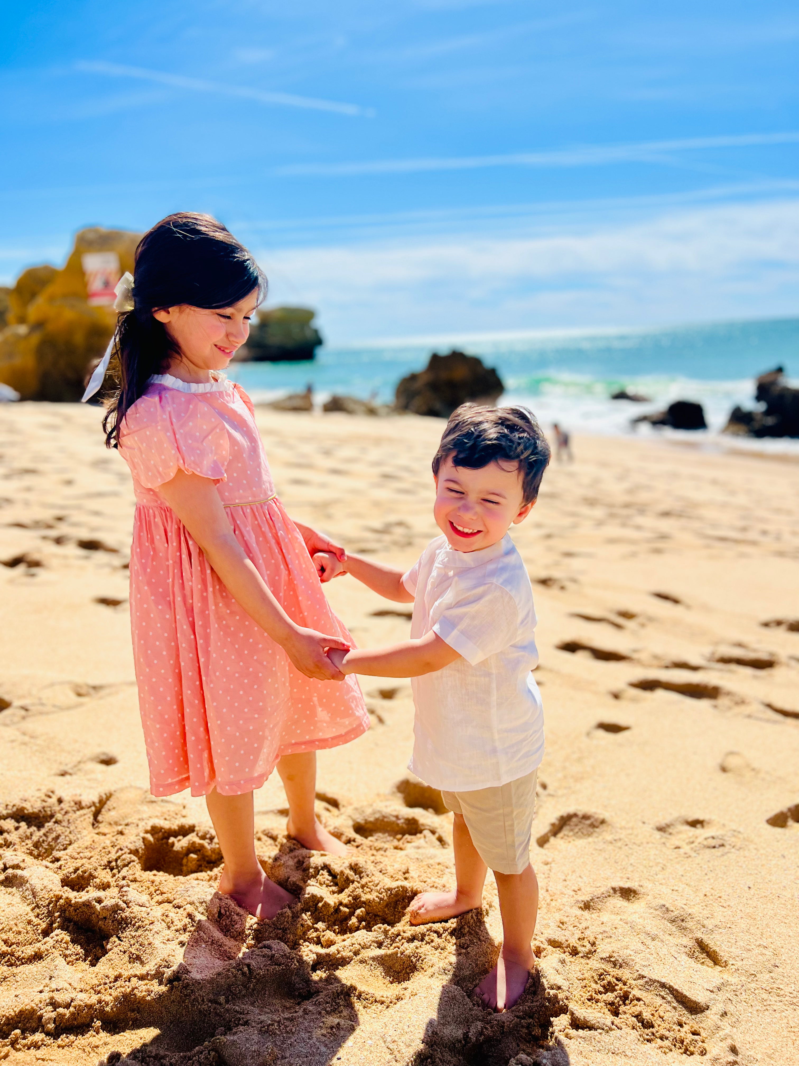 Julian - Ensemble champêtre garçon chemise blanche à manches courtes col Mao et bermuda beige