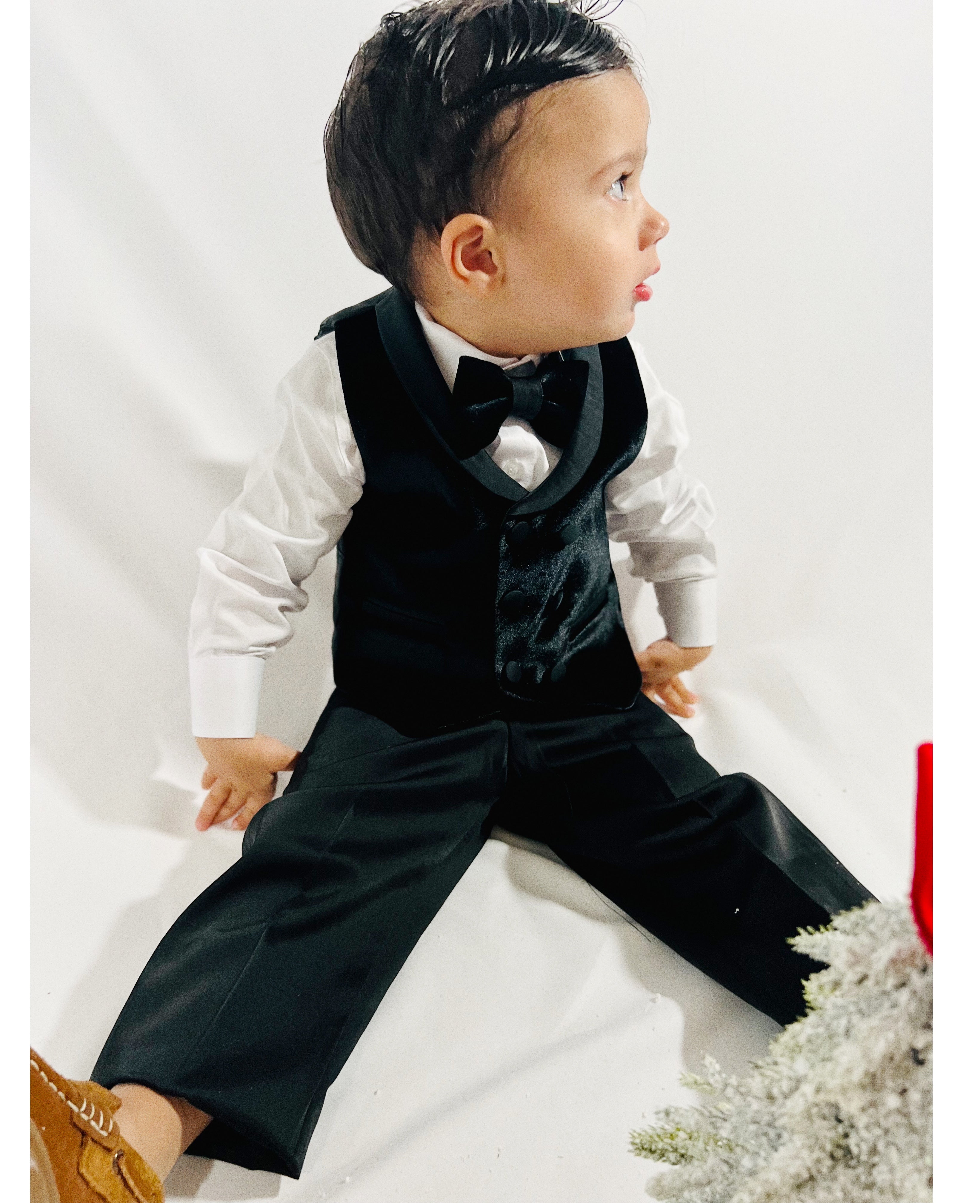 Leandro - Costume 5 pièces en velours noir pour enfant