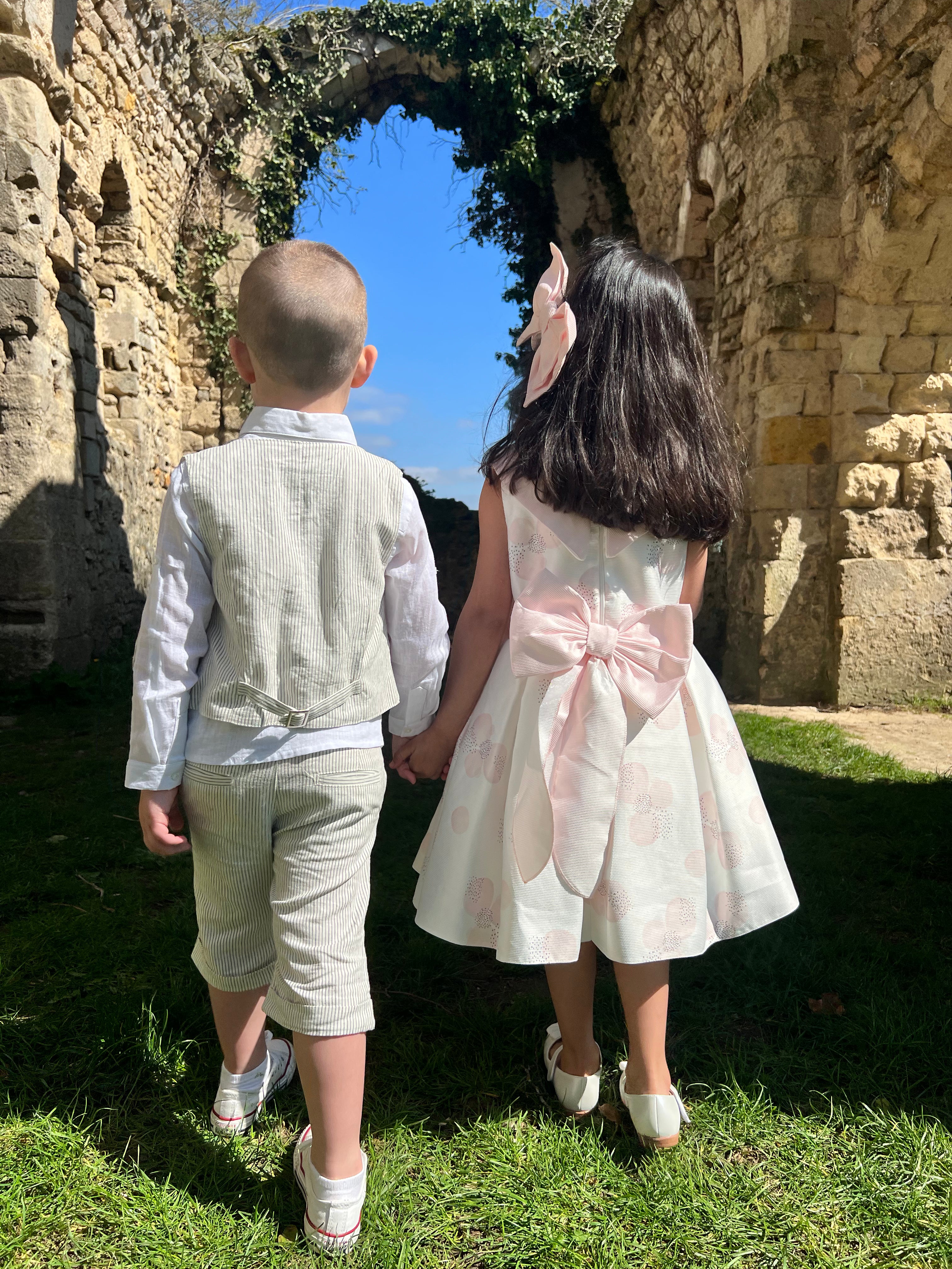 Lorenzo - Ensemble champêtre de cérémonie 4 pièces à rayures grises et bermuda