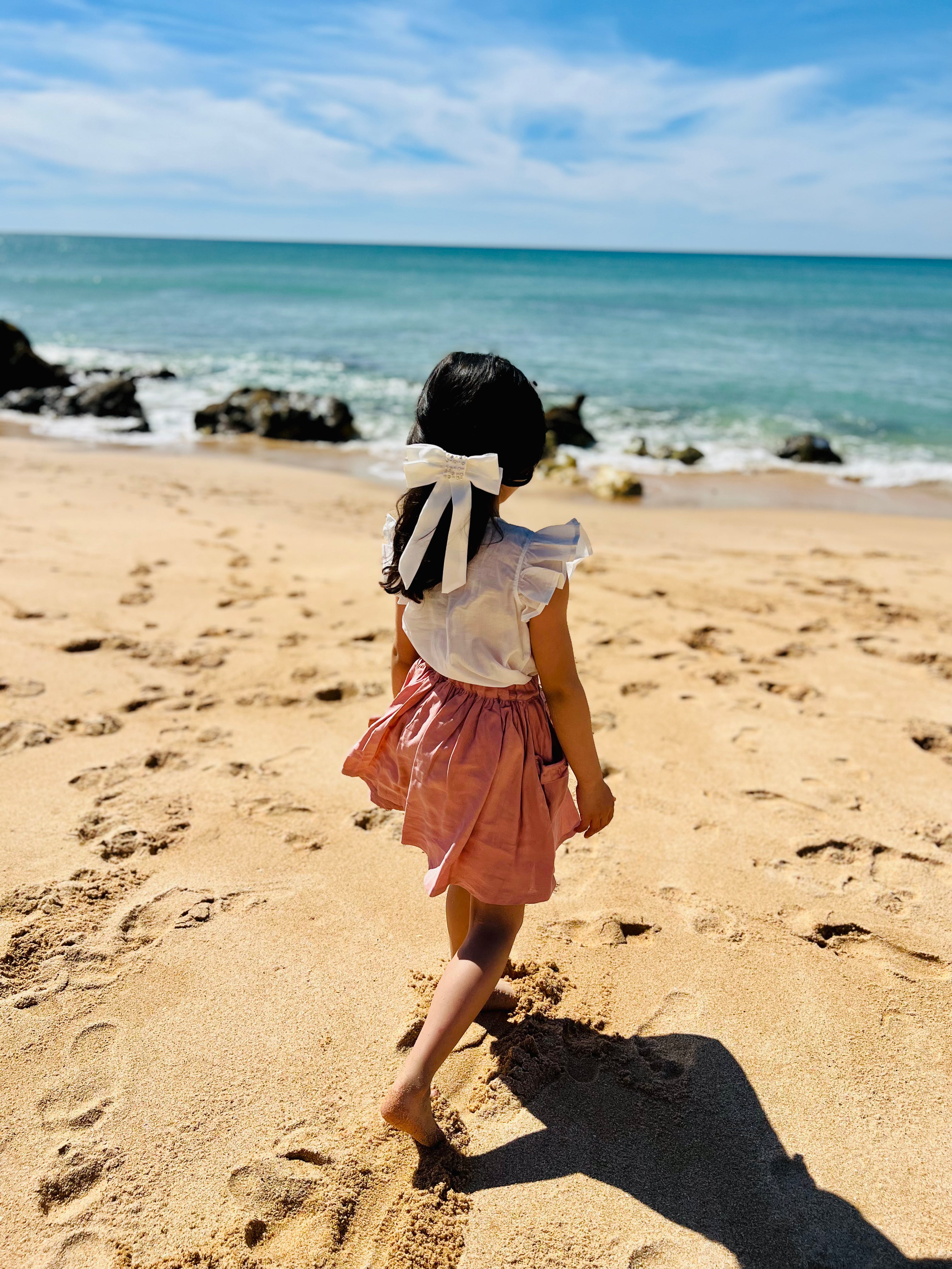 Noémie - Ensemble de cérémonie champêtre blanc et rose pour fille