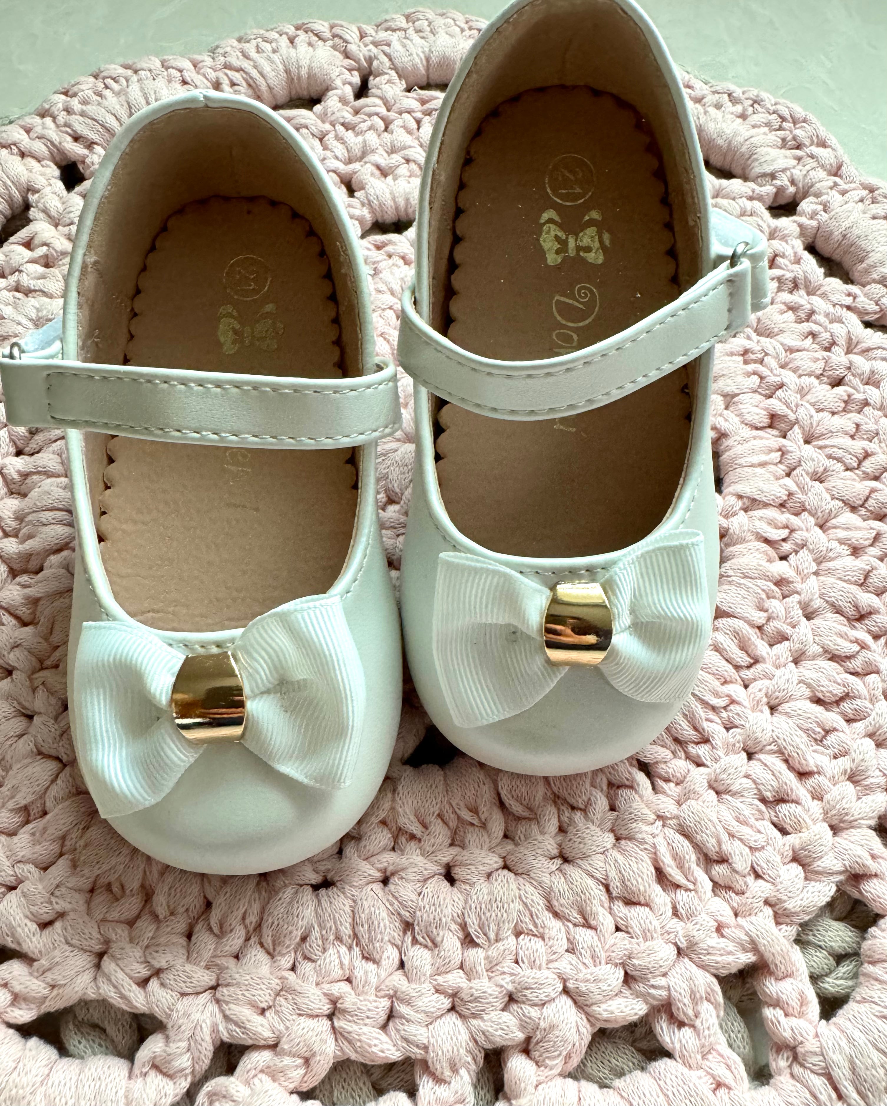Chaussures blanches et doré pour bébé fille, chaussures de cérémonie, anniversaire
