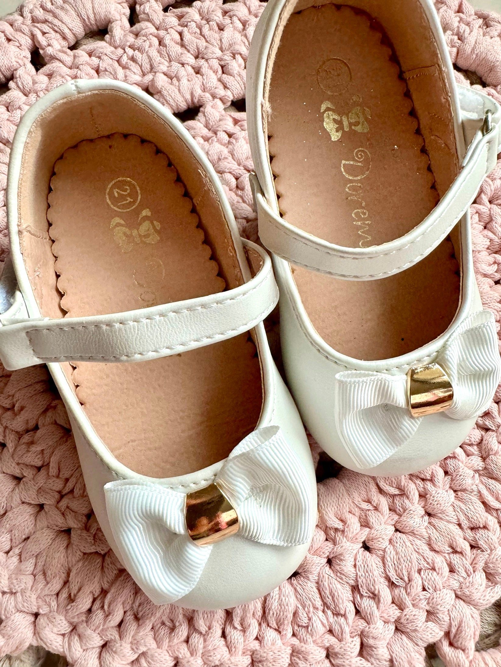 Chaussures blanches et doré pour bébé fille, chaussures de cérémonie, anniversaire