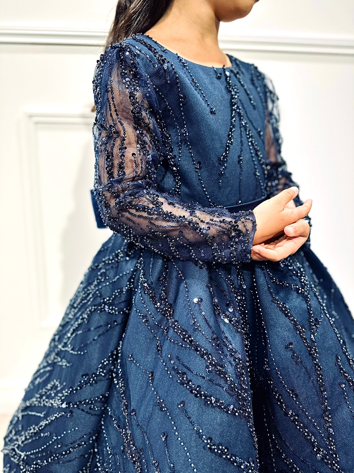 Diamant - Robe prestigieuse de cérémonie pour fille avec manches ornée de perles et de strass