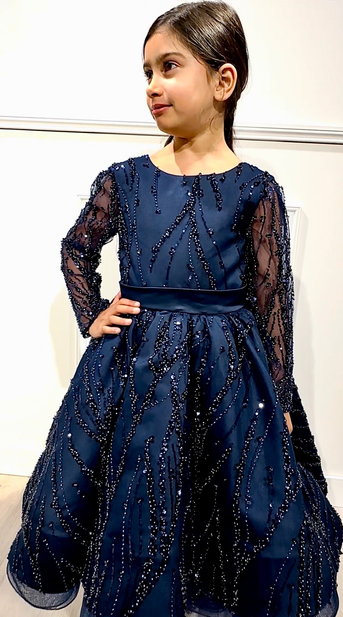 Diamant - Robe prestigieuse de cérémonie pour fille avec manches ornée de perles et de strass