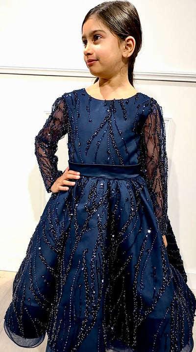 Diamant - Robe prestigieuse de cérémonie pour fille avec manches ornée de perles et de strass