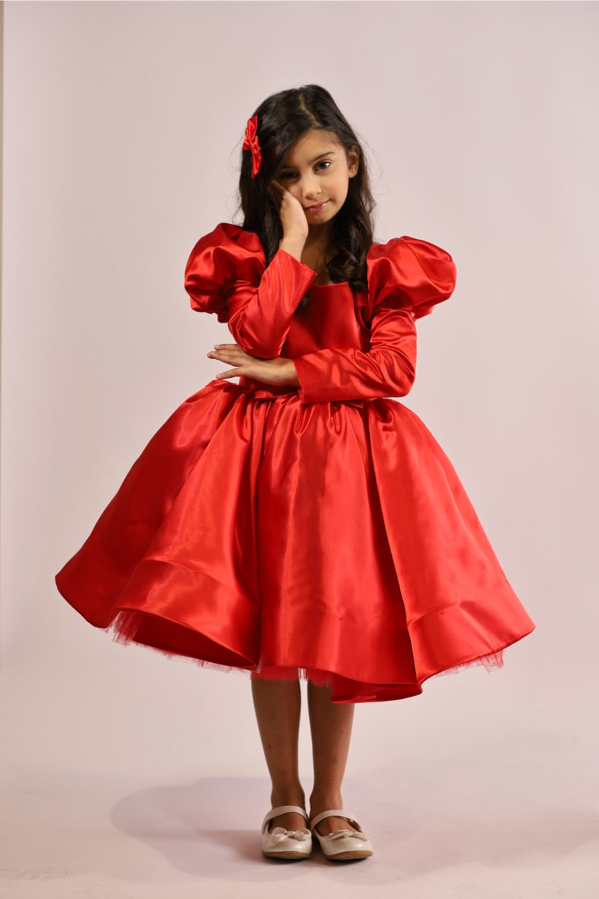 Danaé - Robe pour enfant en satin rouge prestige
