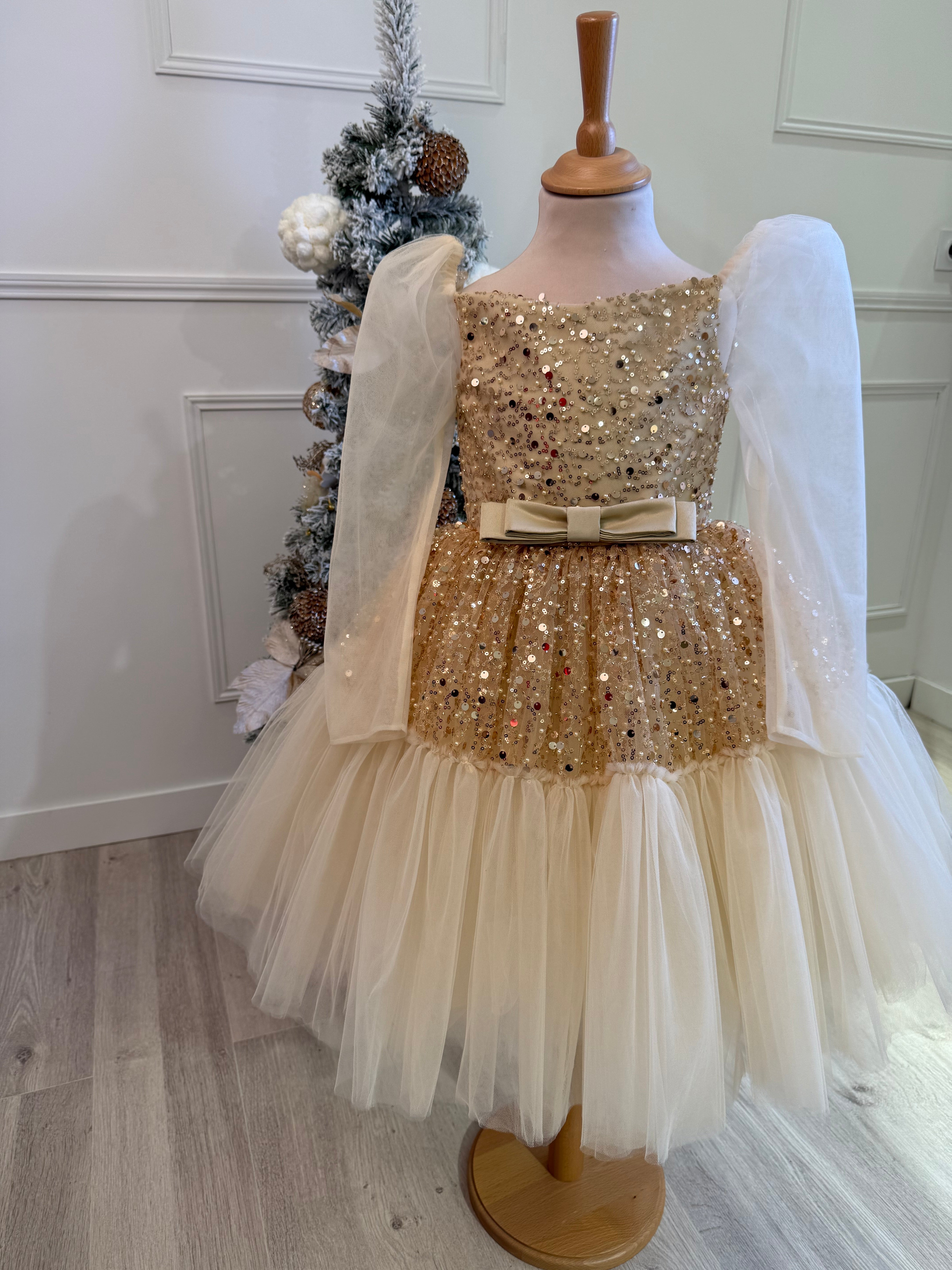 Zara - Robe de fête à manches longues en tulle et sequins perlé pour fille