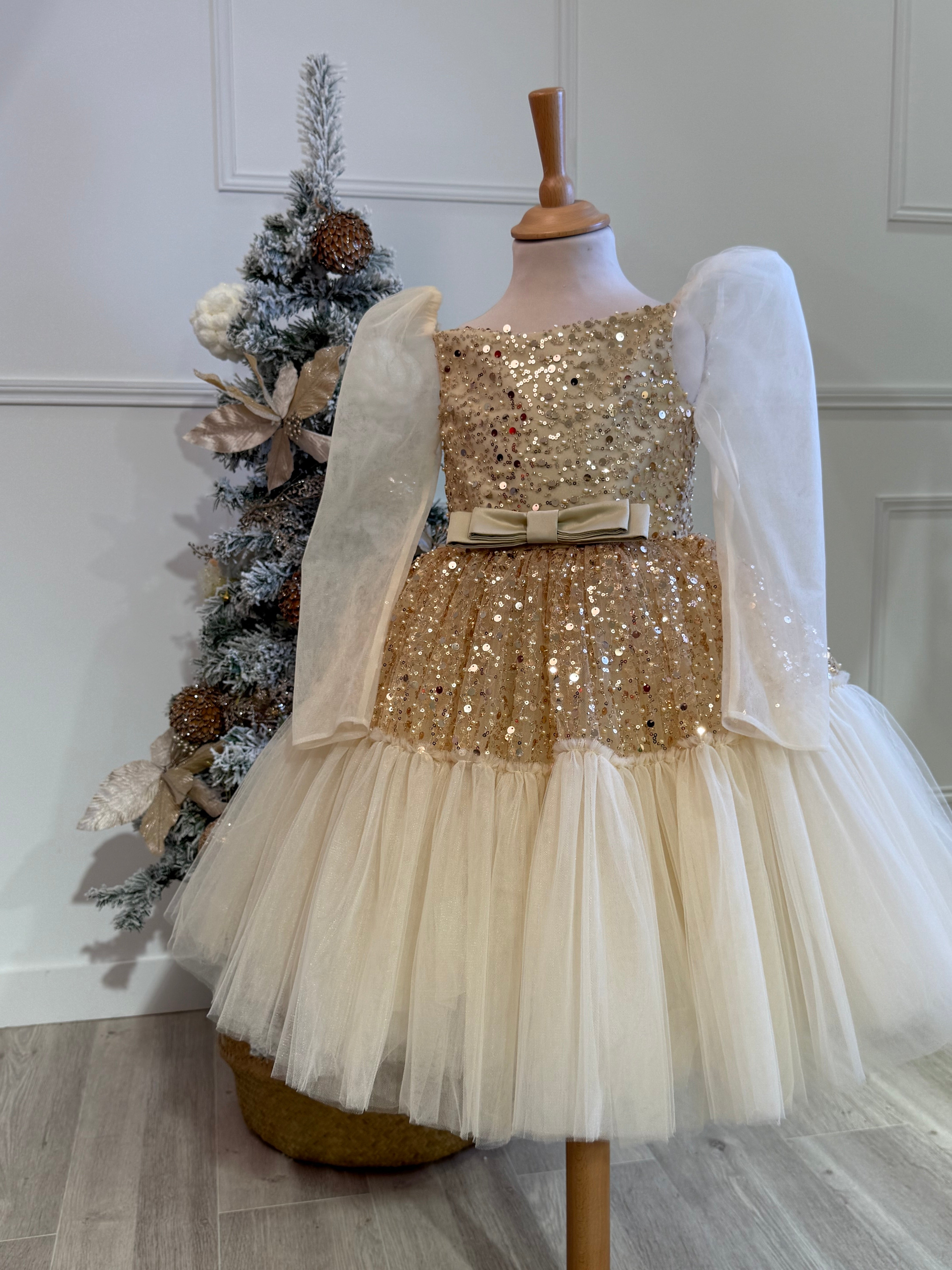 Zara - Robe de fête à manches longues en tulle et sequins perlé pour fille