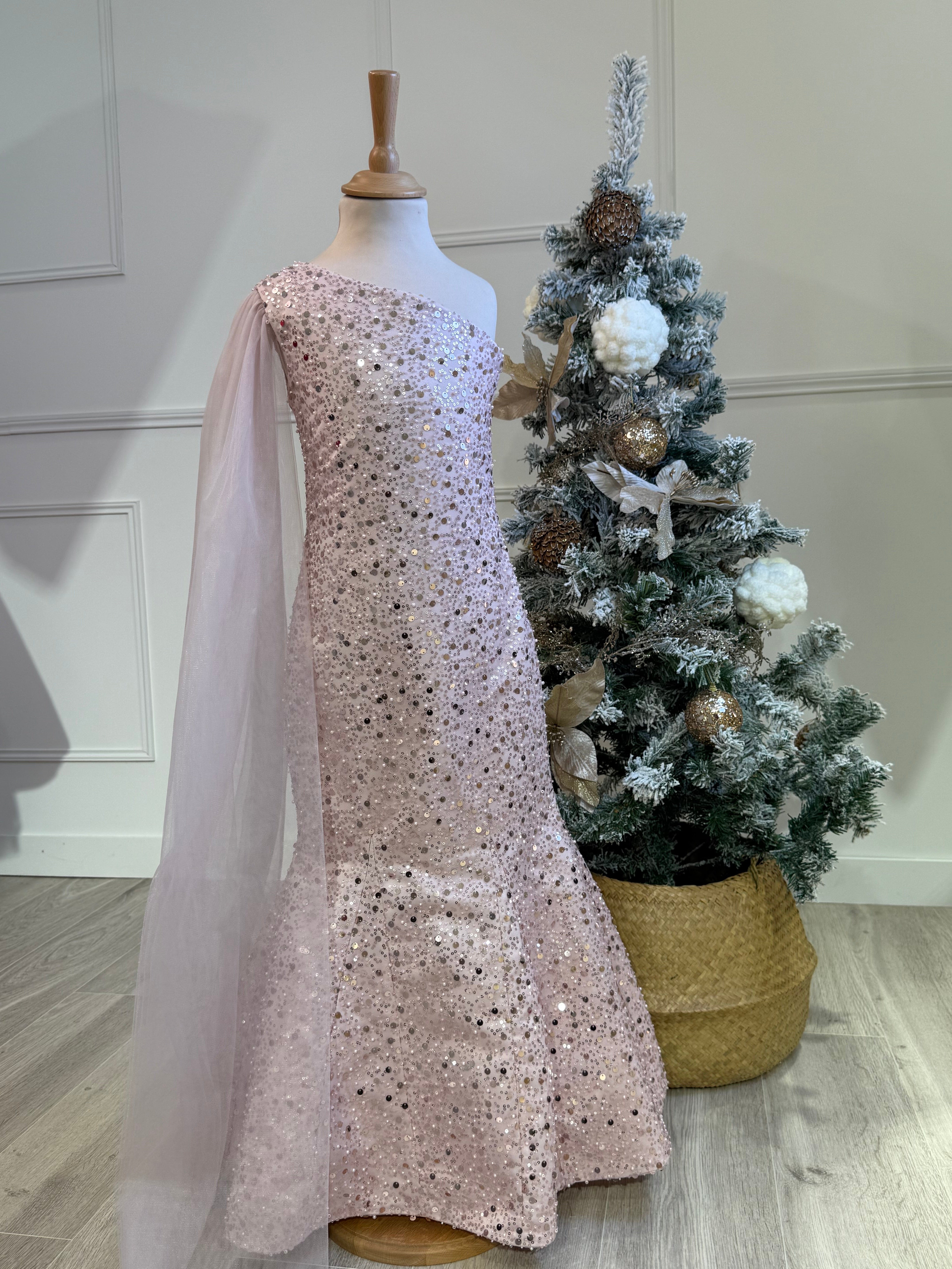 Aria - Robe de cérémonie sirène à sequins pour fille couleur rose