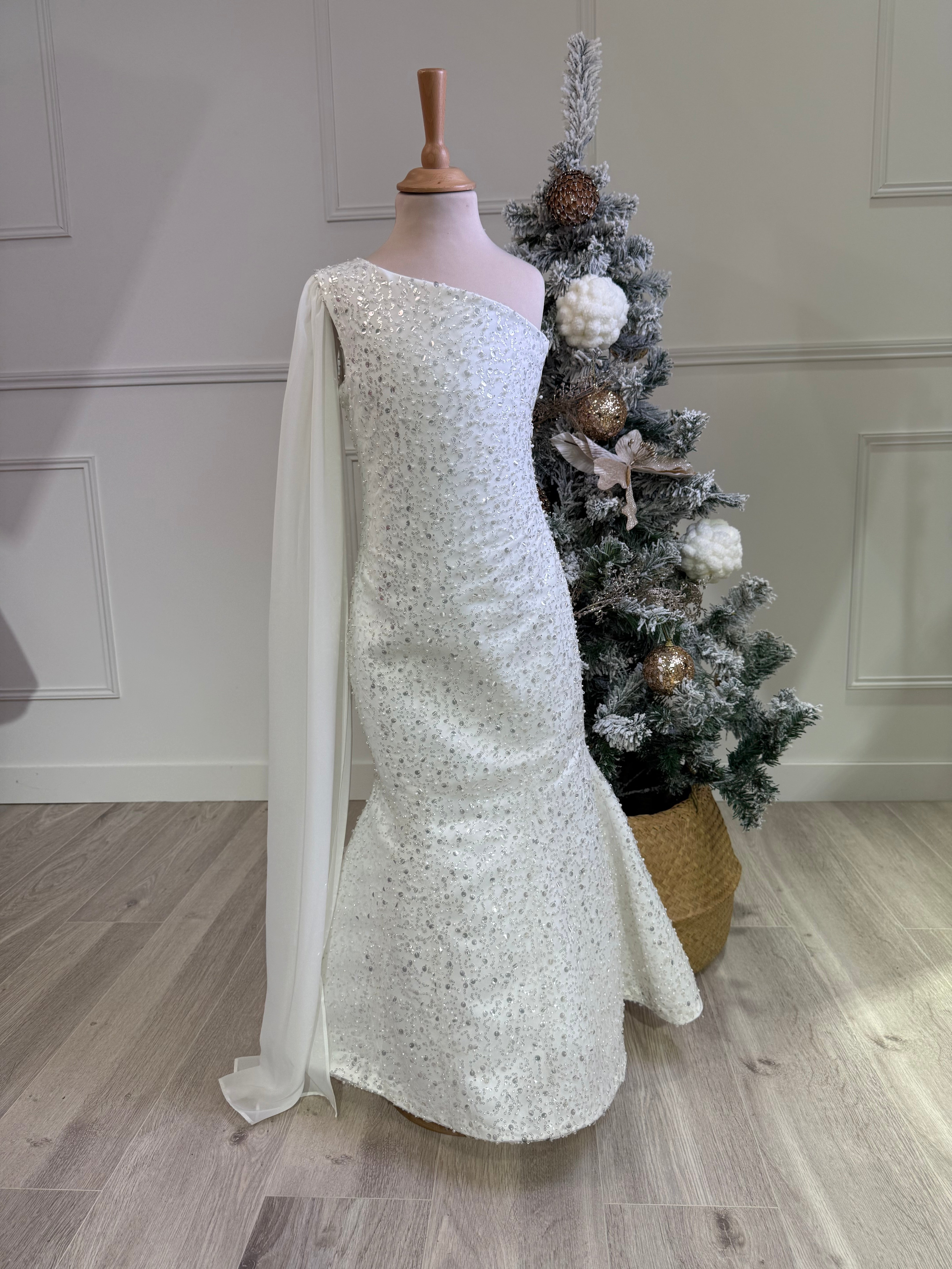 Aria - Robe de cérémonie sirène à sequins pour fille couleur blanche