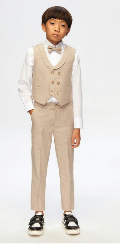 Naël - Ensemble beige ou gris avec gilet et pantalon de costume garçon pour cérémonie