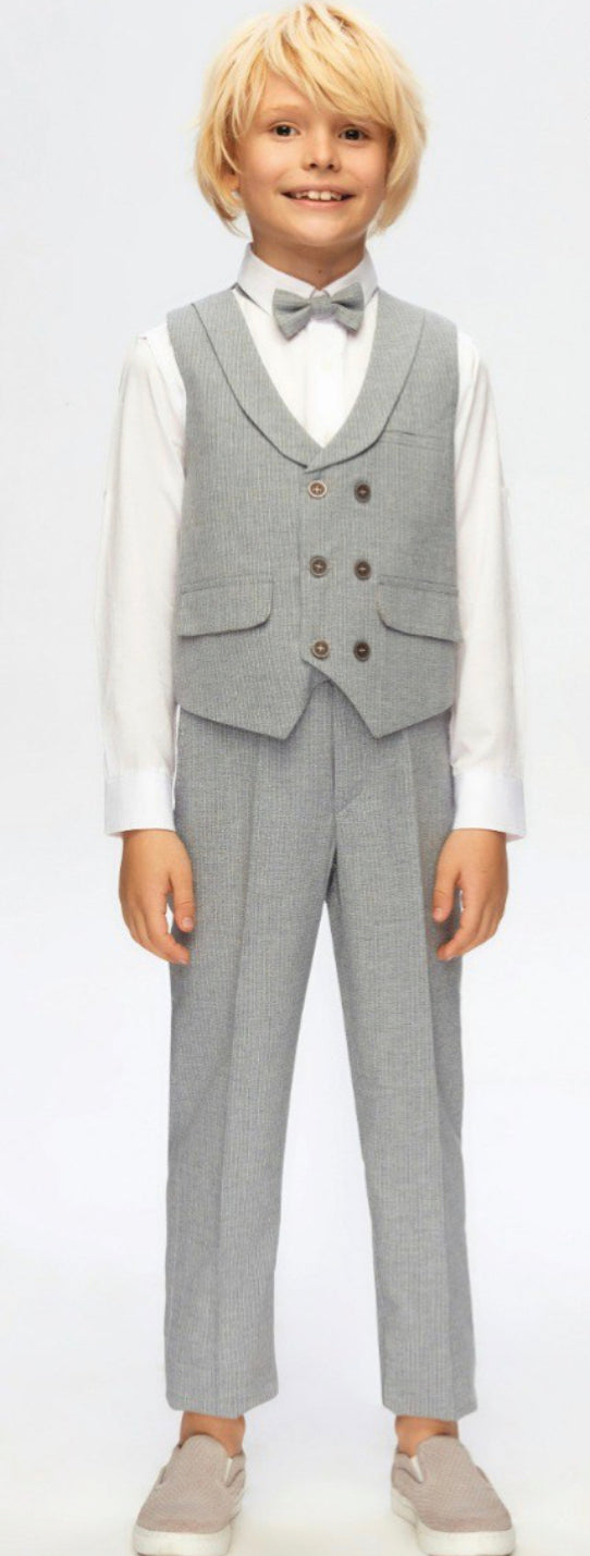 Naël - Ensemble beige ou gris avec gilet et pantalon de costume garçon pour cérémonie