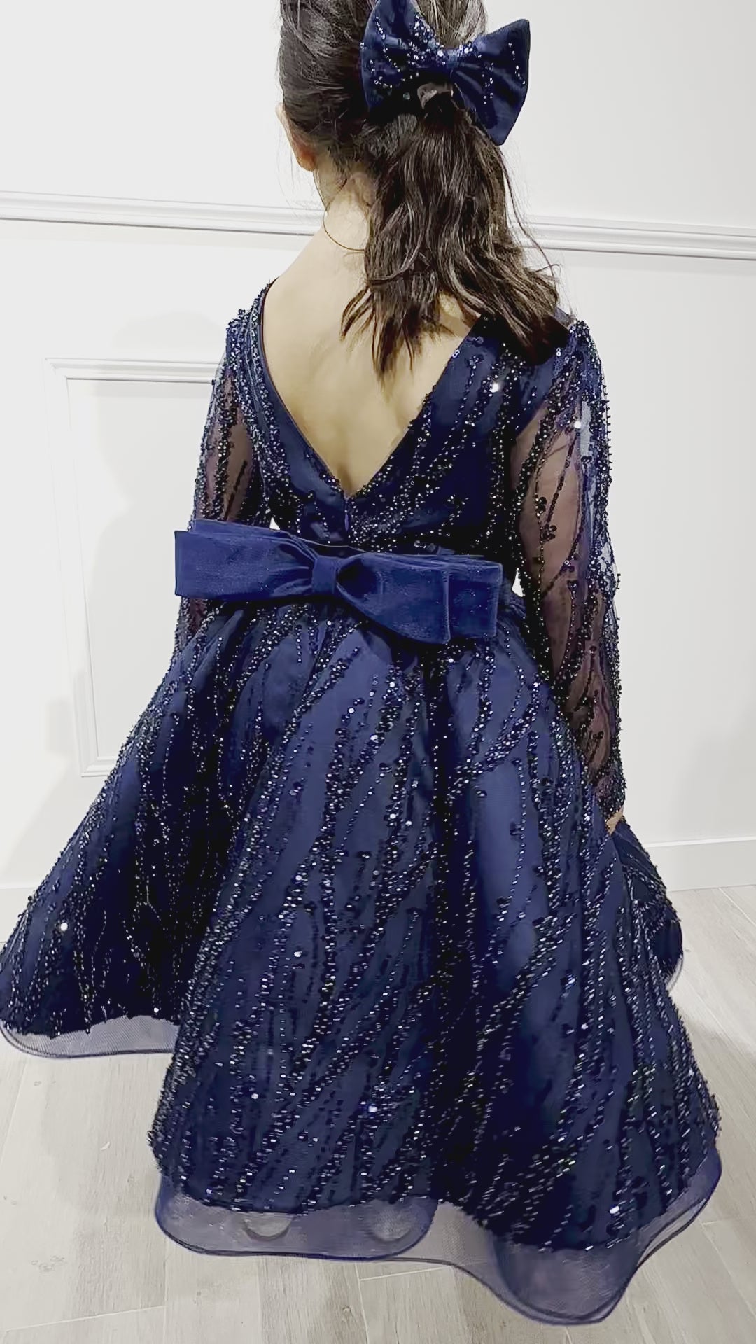 Diamant - Robe prestigieuse de cérémonie pour fille avec manches ornée de perles et de strass