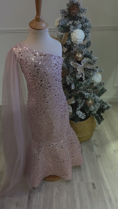 Aria - Robe de cérémonie sirène à sequins pour fille couleur rose