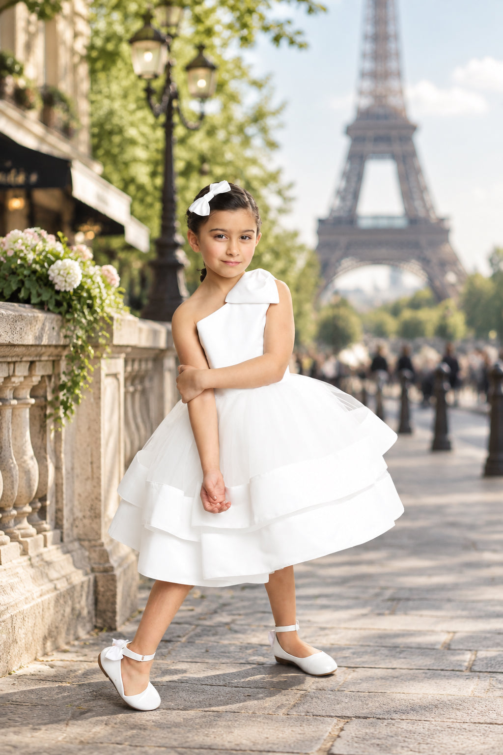 Aleyna - Robe de petite fille d'honneur en tulle blanche pour enfant