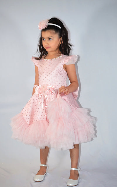 Rosalia - Robe rose pour fille en tulle pour mariage, baptême, anniversaire avec serre-tête inclus
