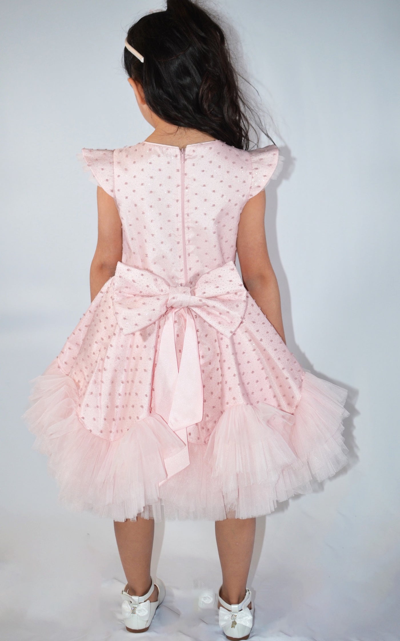 Rosalia - Robe rose pour fille en tulle pour mariage, baptême, anniversaire avec serre-tête inclus