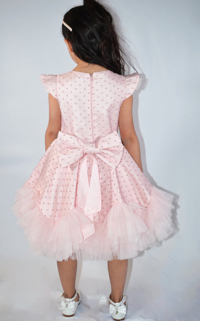 Rosalia - Robe rose pour fille en tulle pour mariage, baptême, anniversaire avec serre-tête inclus