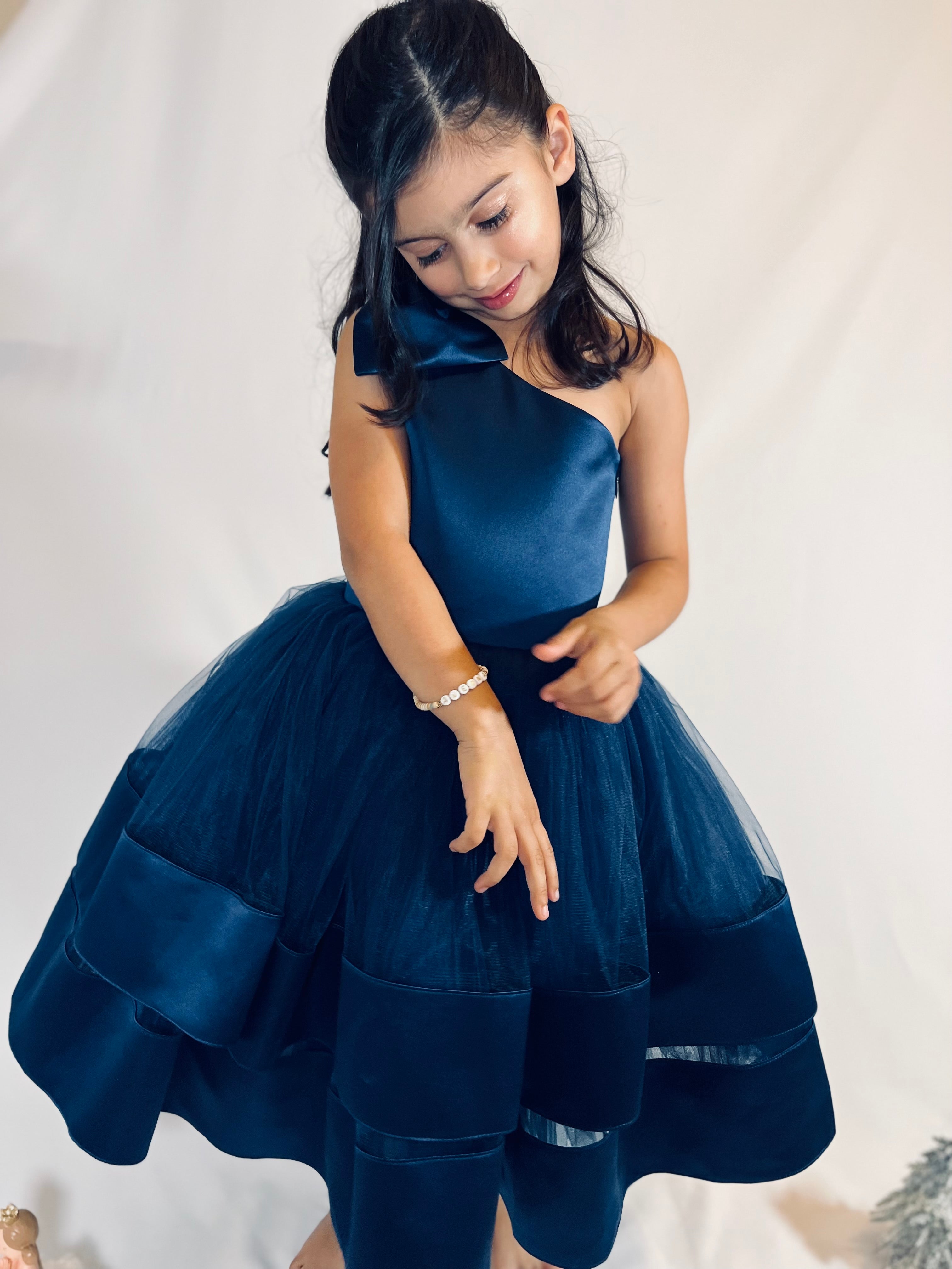 Aleyna - Robe de Cérémonie en tulle bleue pour enfant