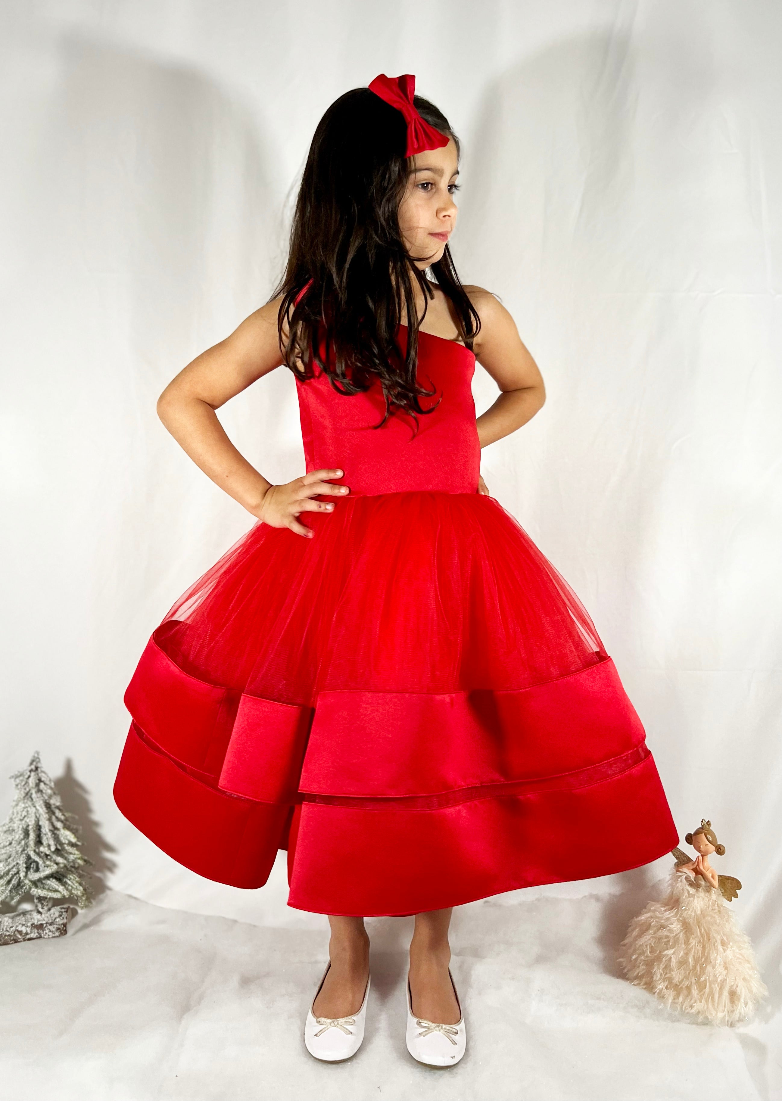 Aleyna - Robe de Cérémonie en tulle rouge pour enfant