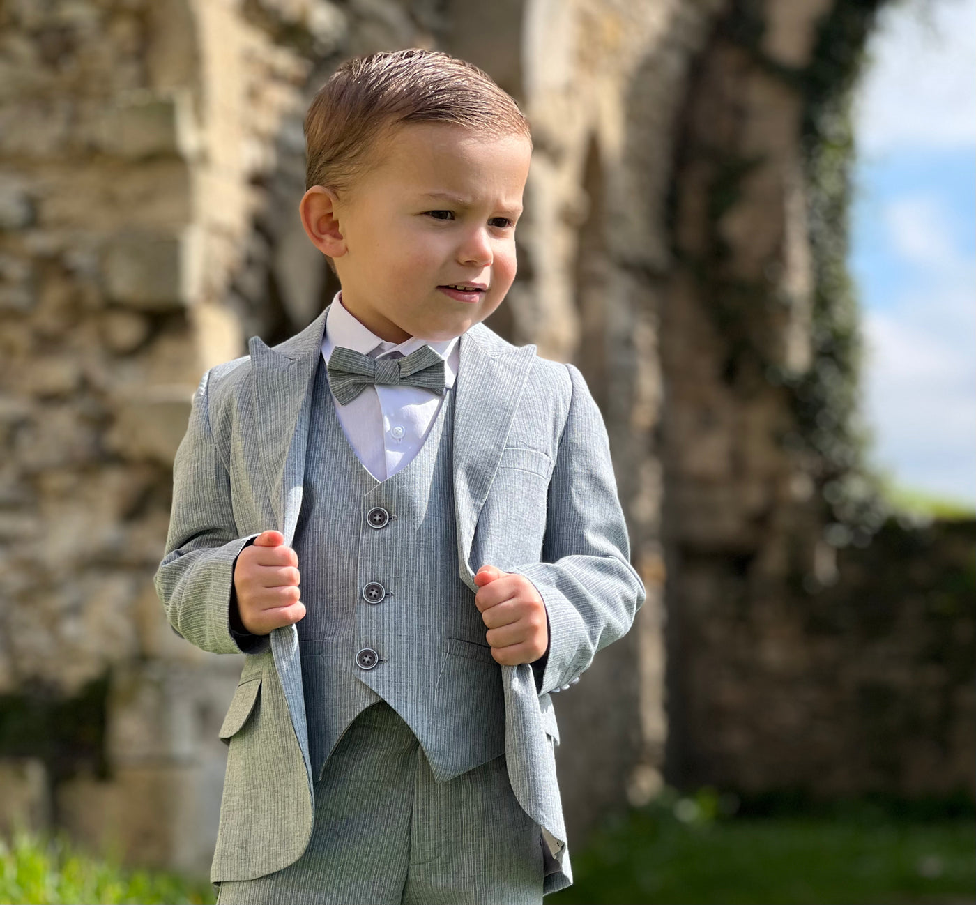 Rodrigo - Costume gris 5 pièces à fines rayures pour mariage
