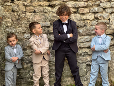 Evan - Costume bleu pastel 5 pièces à fines rayures pour mariage